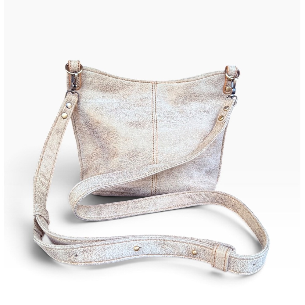 HOBO White/Ivory Gold Patina Leather Small Crossbody Bag Purse Adjustable Strap